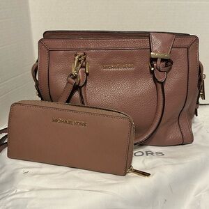 Michael Kors mauve/pink colored Leather Satchel and Wallet Set